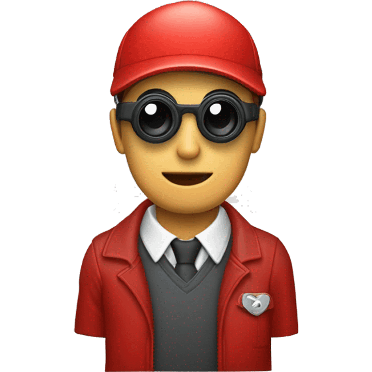 Persona con polo rojo agarrando su binocular con sus manos  emoji