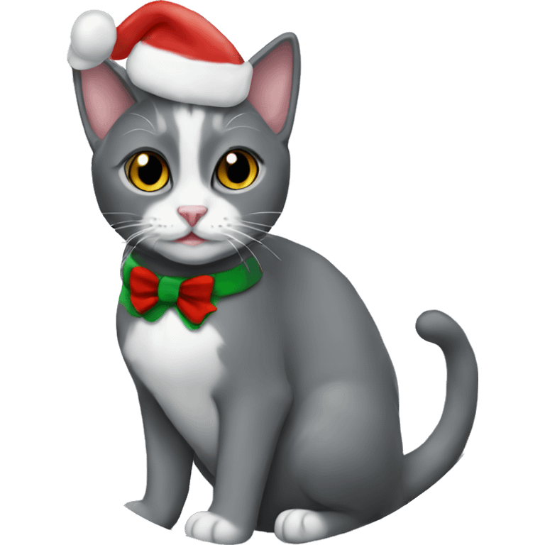 Gray tuxedo cat Christmas  emoji