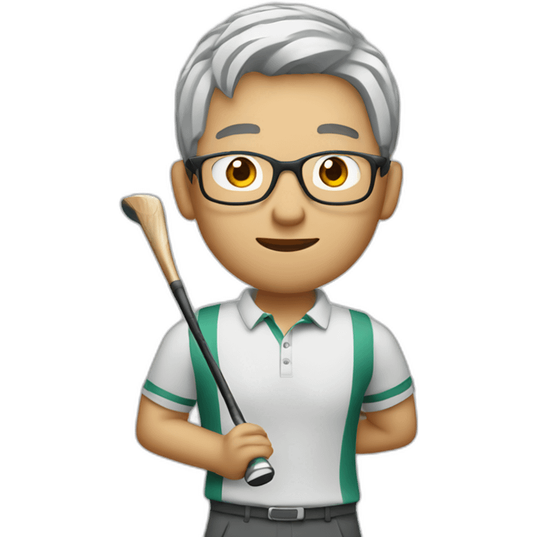 Chinese guy grey hair wear glasses playing golf emoji