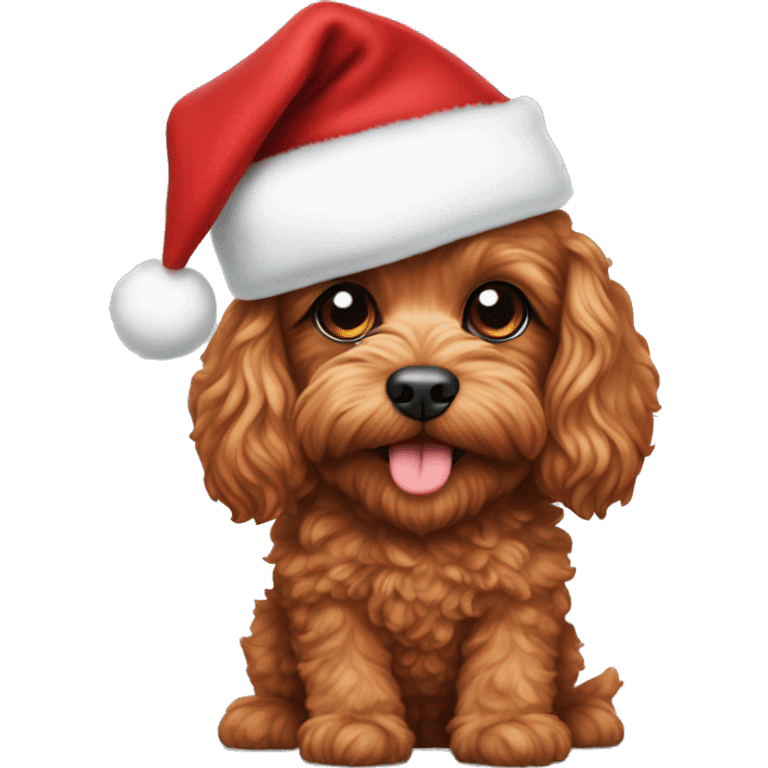 ruby red toy cavoodle with a santa hat on emoji