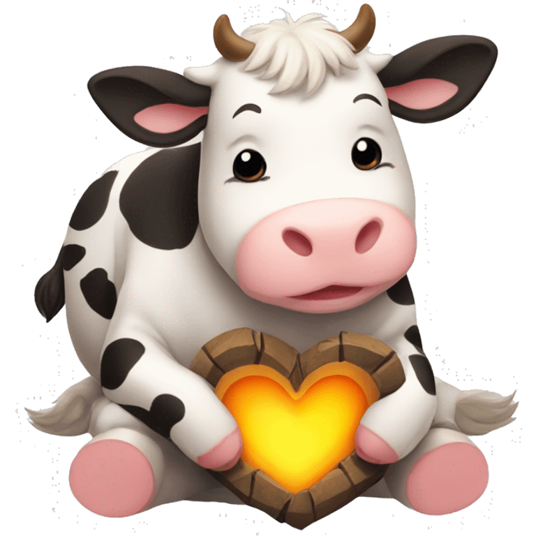 Cute cow huging a hearth emoji