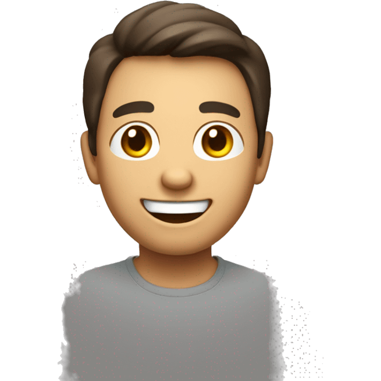 digital 3D-style emoji with a cheerful expression, showing a wide smile and bright eyes. The emoji should have medium-toned skin and short, dark brown hair styled neatly emoji