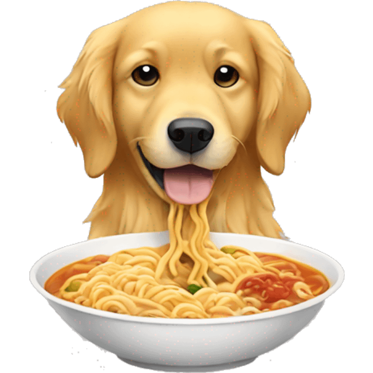 Golden retriever eating ramen emoji