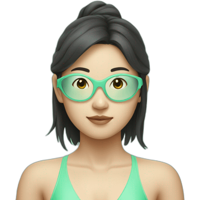 swimming asian girl in mint swimsuit emoji