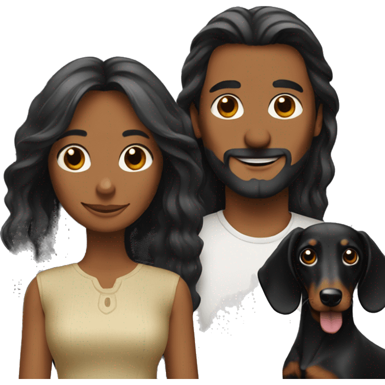 Couple with two long-haired black dachshunds emoji