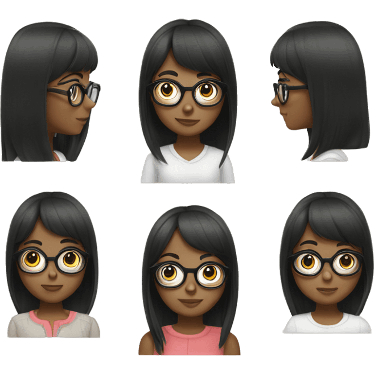 black hair, rectangle specs, cute girl  emoji