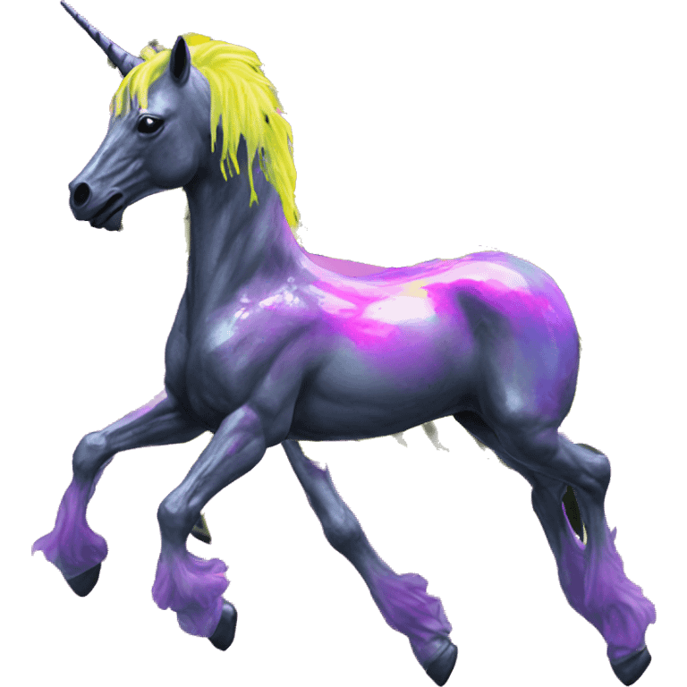 .Zombie_ Vaporwave black holographic oilslick zombie unicorn yellow caution tape graffiti Pegasus  emoji