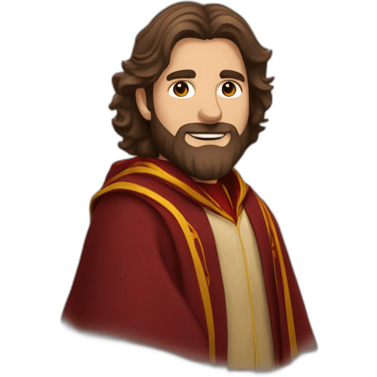 long brown haired bearded man in gryffindor robes emoji