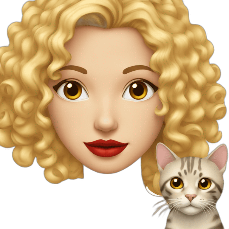 pretty-curly-blonde-woman-red-lips-with-cat-bengal emoji