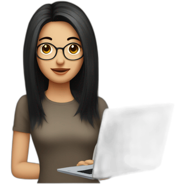 Study on laptop with black hair type kar emoji