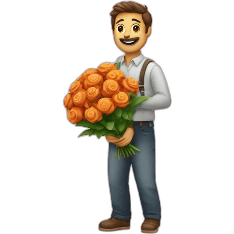 Homme amoureux avec bouquet de fleurs  emoji