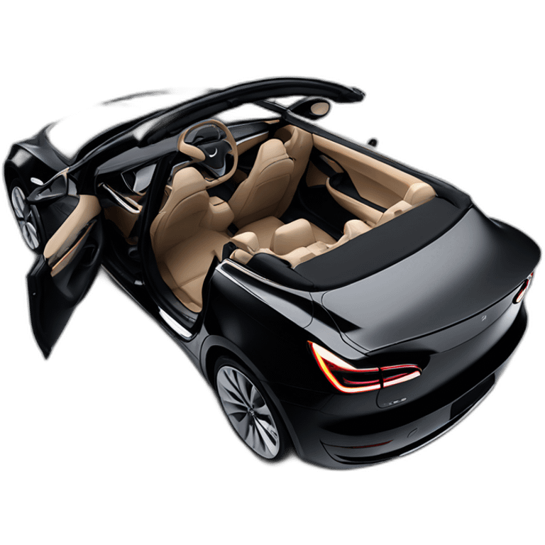 Hyper realistic, open top, black, Tesla Model 3, black upholstery, left side view emoji