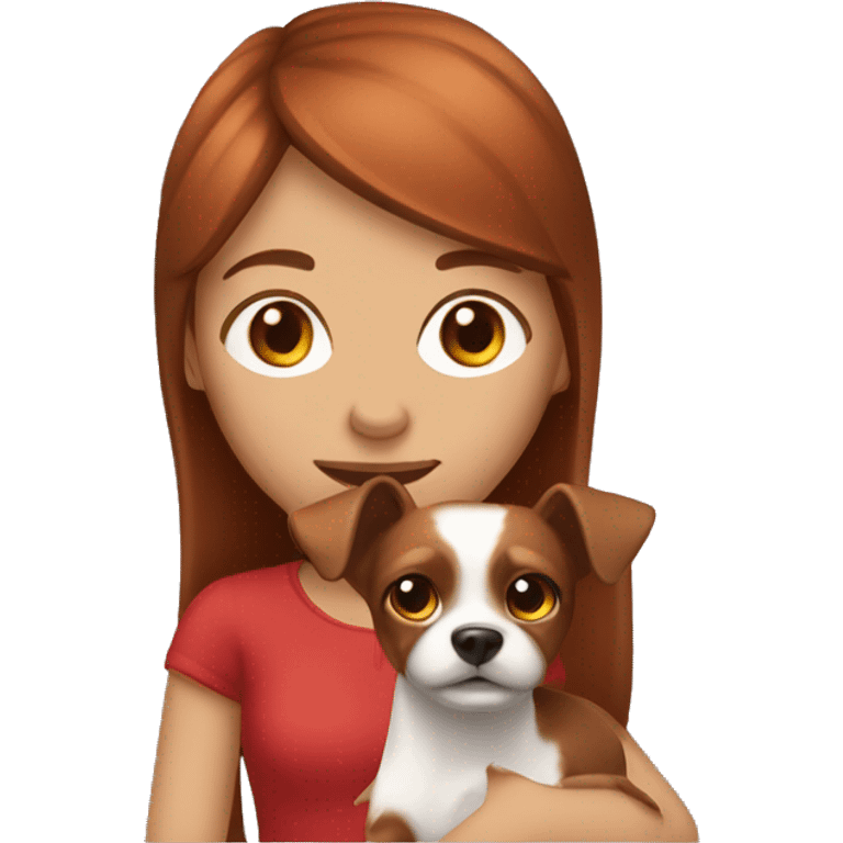 Brown-hair girl with the red-haired Toy Terrier emoji