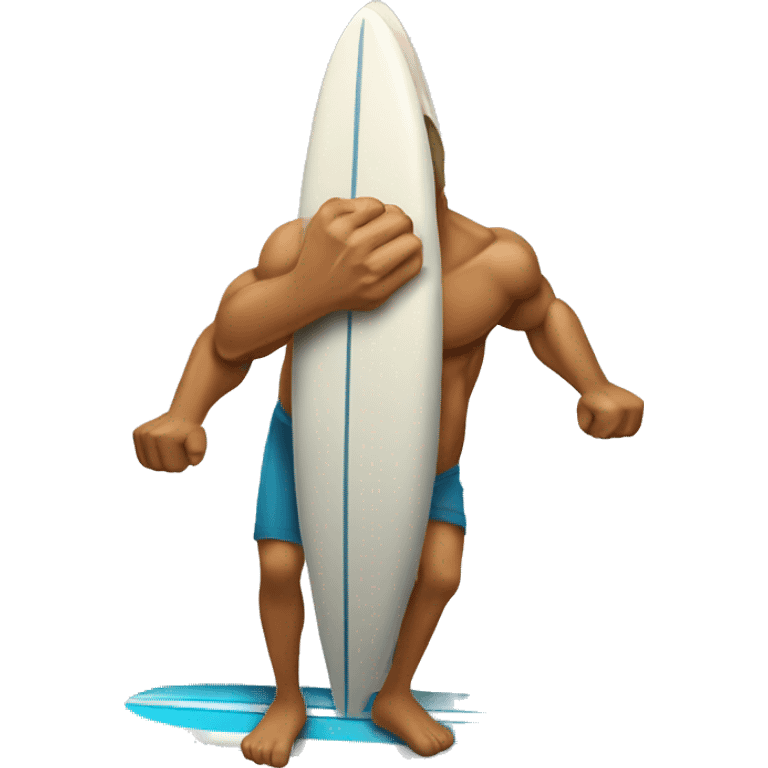 A surfboard with two muscular arms emoji