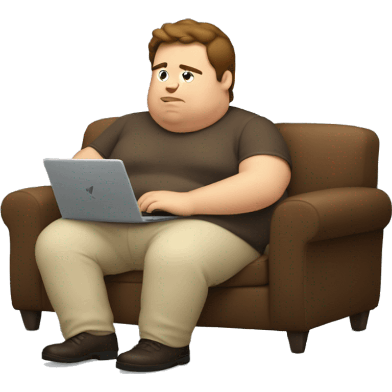 fat man coding on couch with brown hair emoji