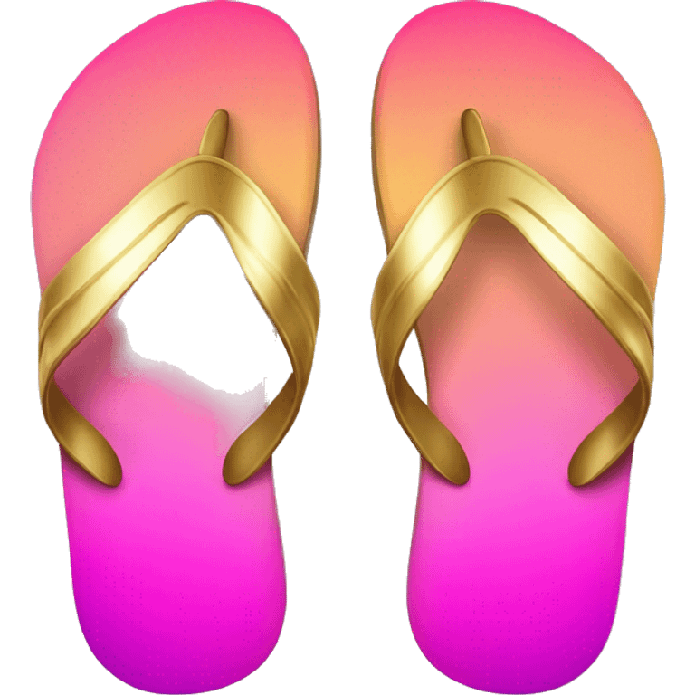 Realistic metallic gold and pink gradient pair of summer flip flops isolated. emoji