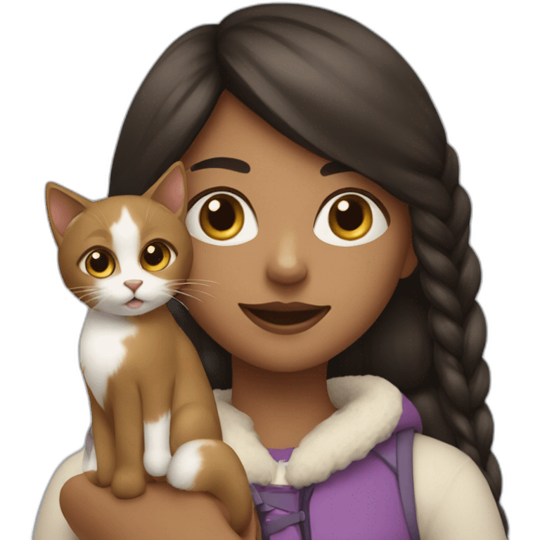 a young girl with two cats, one black and the other snowshoe emoji