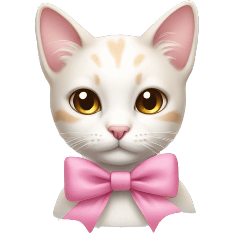 cute white and beige cat with pink bow emoji