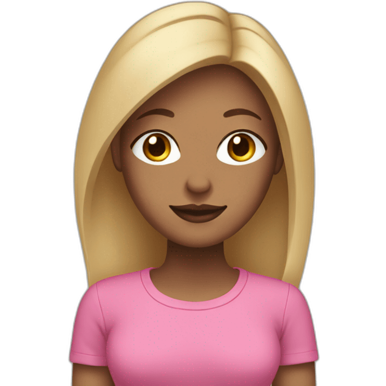 Tan woman with middle part black hair with blonde highlights and pink shirt emoji