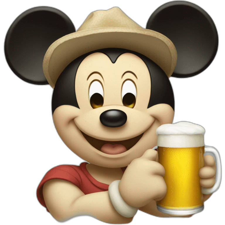 Mickey holding a beer emoji