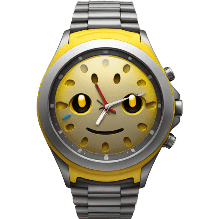 wristwatch on a yellow hand emoji