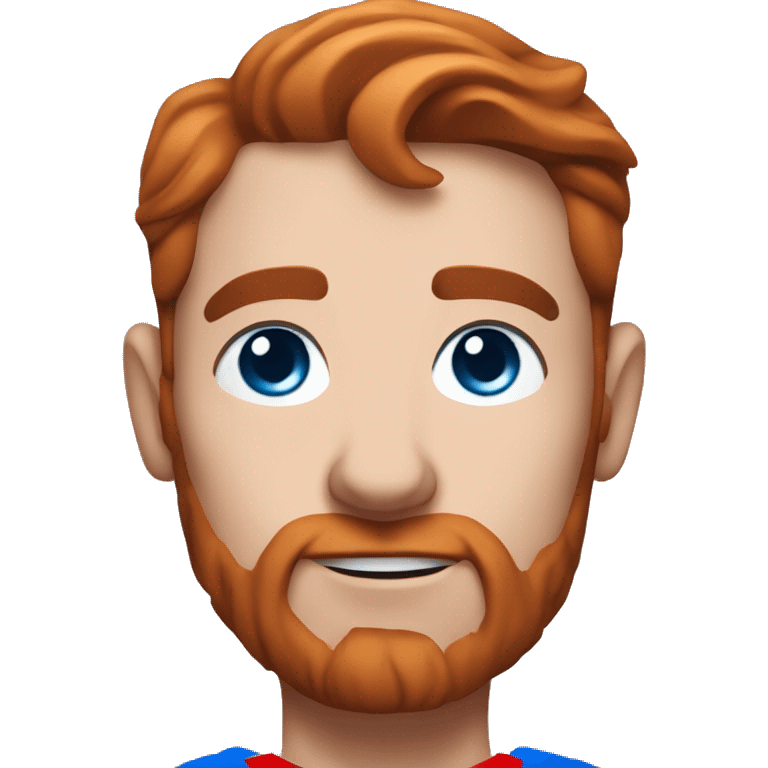 Superman with a goat, blue eyes, reddish hair, freckles, reddish beard, freckles on face emoji