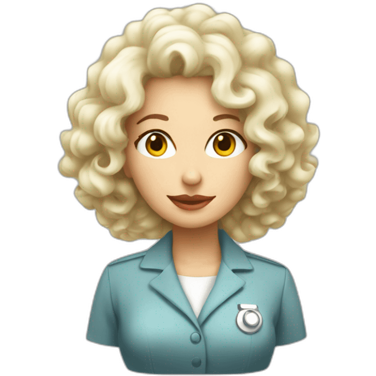 White blong curly hair preaty lady working in nuclear emoji