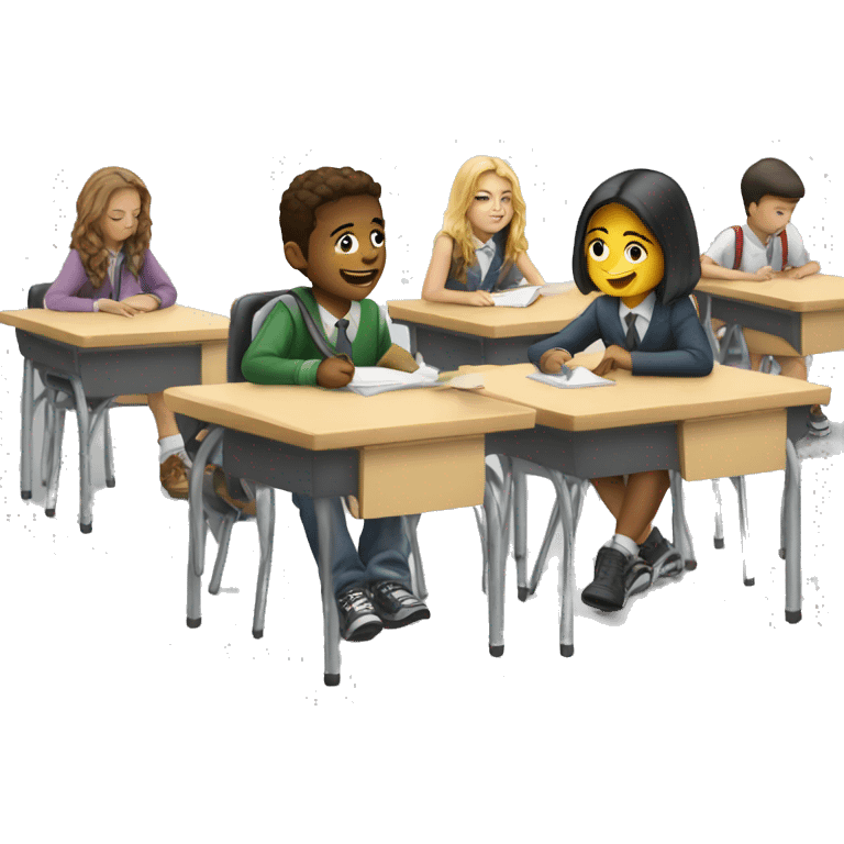 students chatting at school desks  emoji