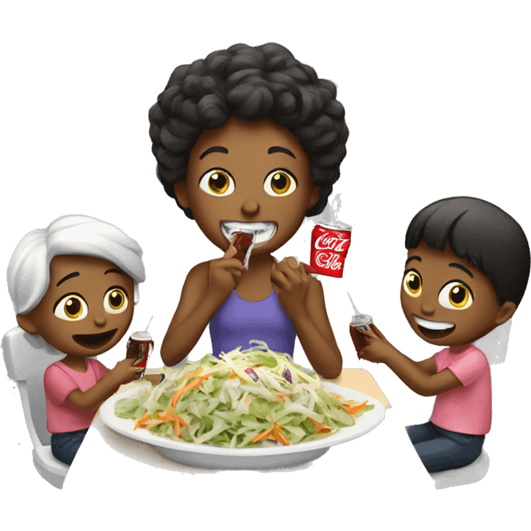 Family eating coke slaw emoji