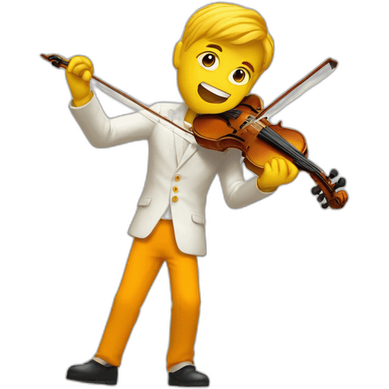 yellow-boy-with-white-jacket-and-orange-trausers-standing-in-a-yellow-sea-while-playing-violin-with-paintbrush emoji