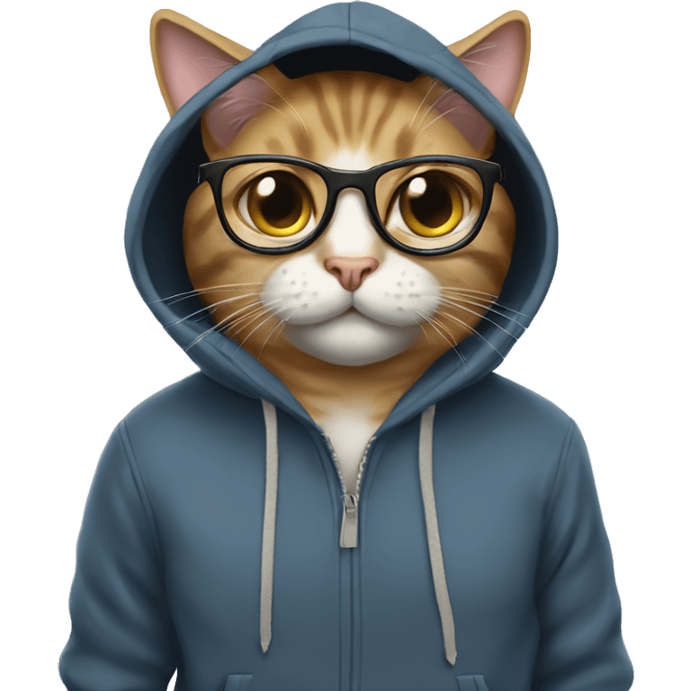 Cat wearing hoodie with glasses emoji