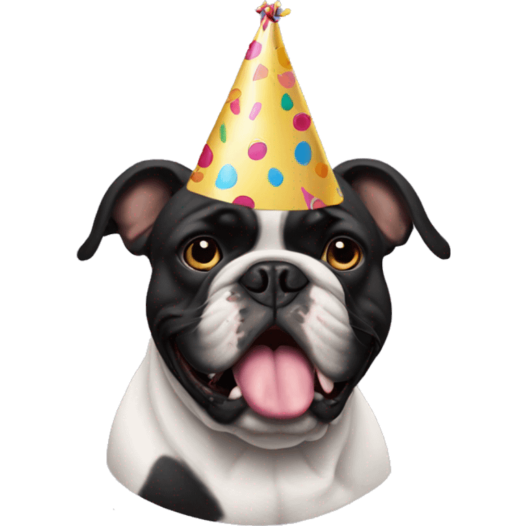 Black bulldog (with no white)with a party hat emoji