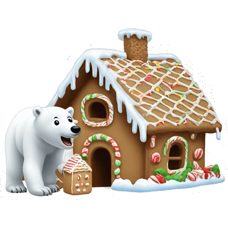 Polar bear licking gingerbread house emoji