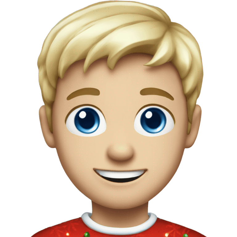 smiling boy with blue eyes in Christmas outfit emoji