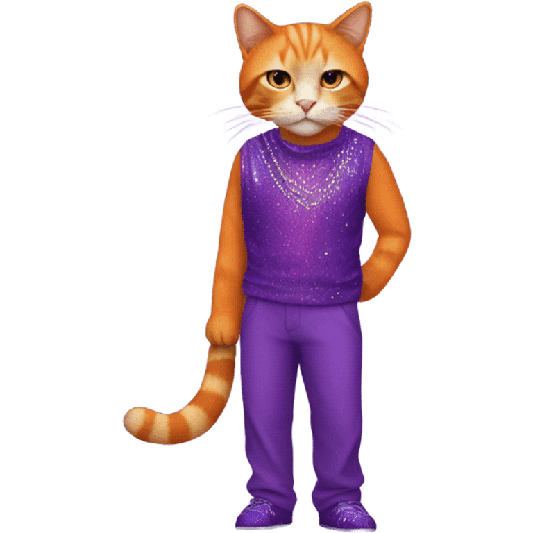 Orange cat in a purple disco outfit emoji