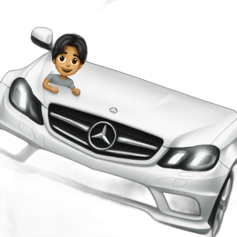 a boy with long hair driving a mercedes emoji