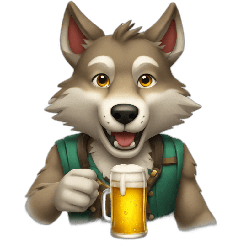 Playful wolf with beer emoji