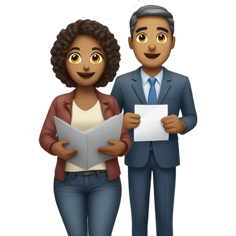 Hispanic man holding a document near an afroamerican woman emoji