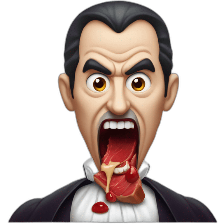 angry dracula eating a beaf steak hyperrealistic emoji