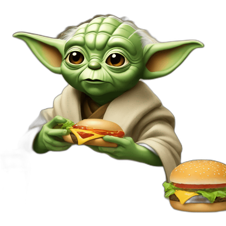 yoda qui bois une biere et mange un burger emoji