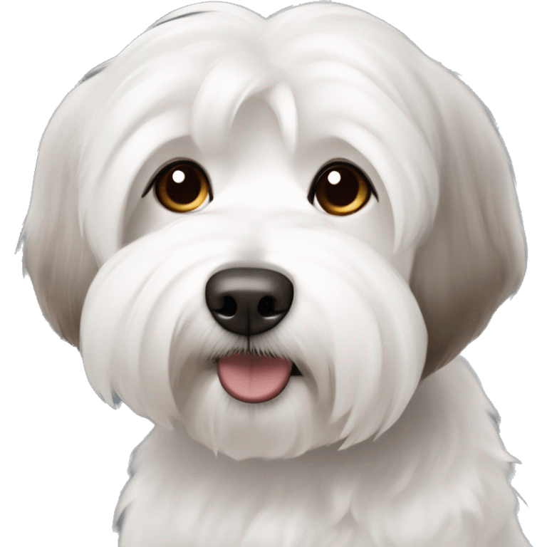 short haired Coton de Tulear dog with brown and grey mixed ear emoji