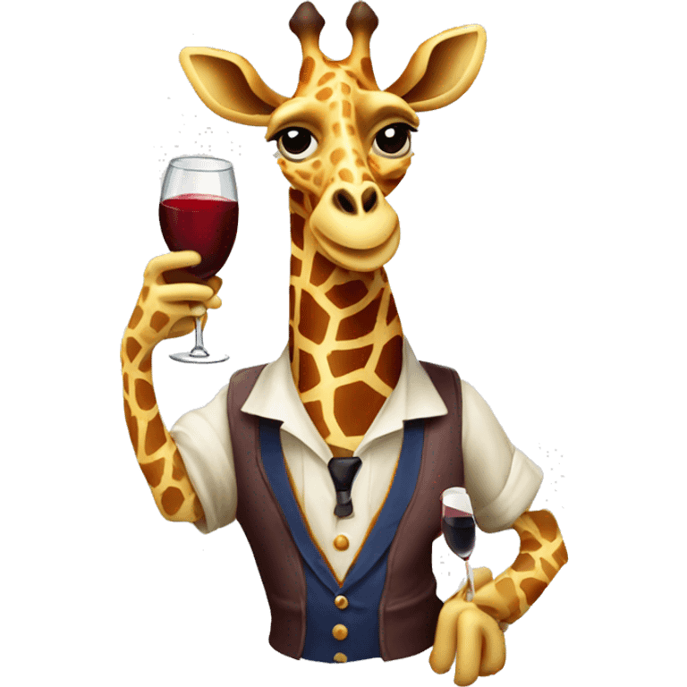 French giraffe holding red wineglass emoji