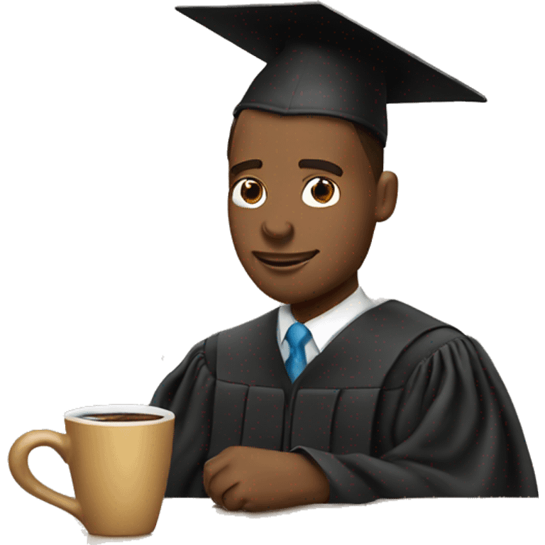 Guy wearing graduation cap drinking coffee emoji