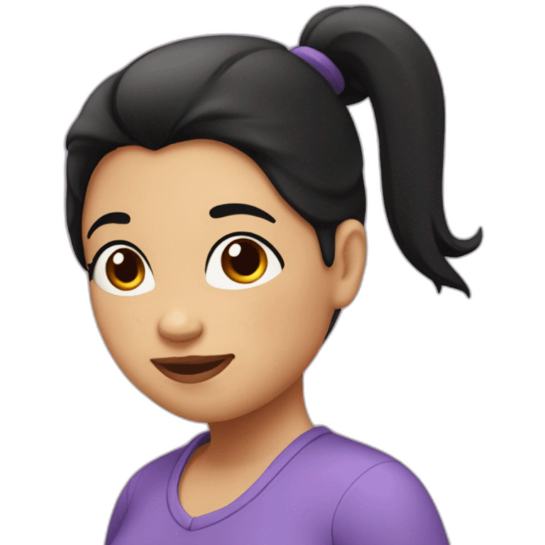 A fat woman with black hair, With a ponytail, Happy  emoji