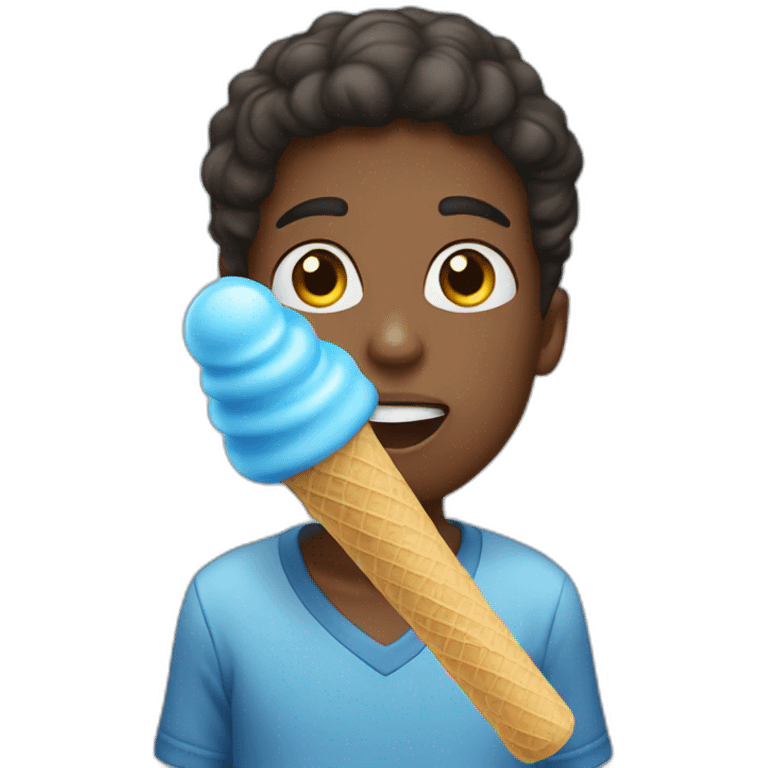 a boy licking a blue ice cream stick emoji