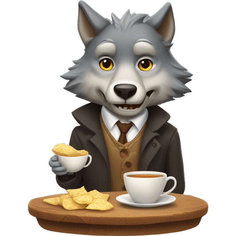 Anthropomorphic wolf with a chip of tea  emoji