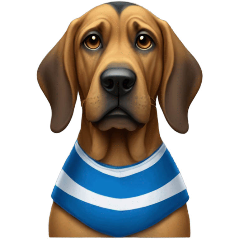 Gold and blue bloodhound as a referee with a striped jersey and a whistle. emoji