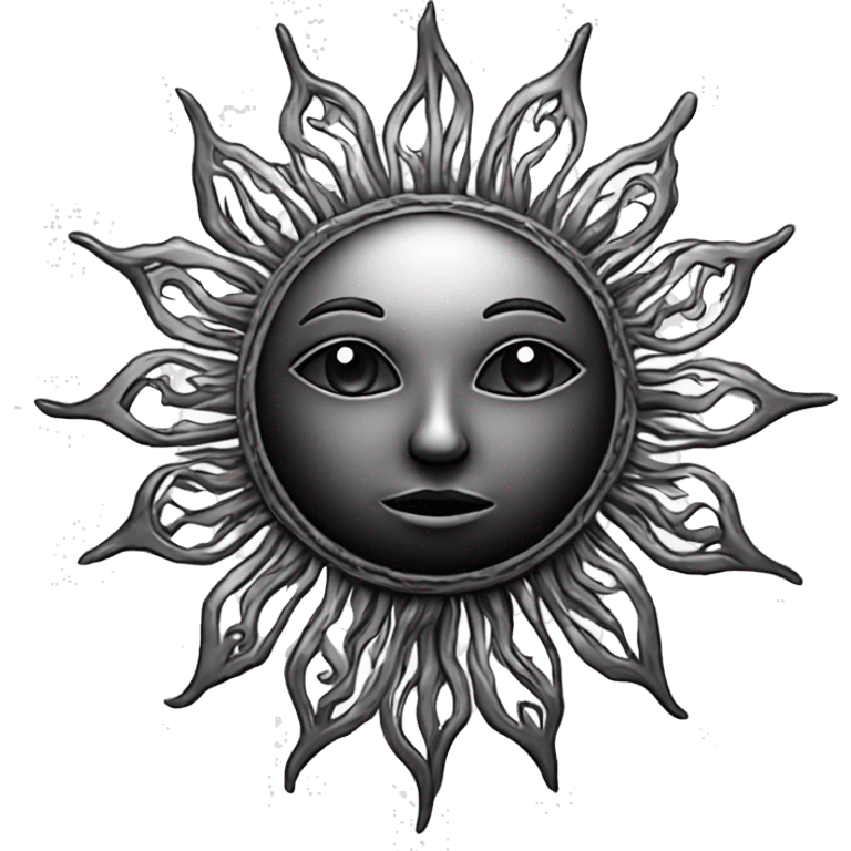 gothic sun, no background, black color, tattoo style emoji