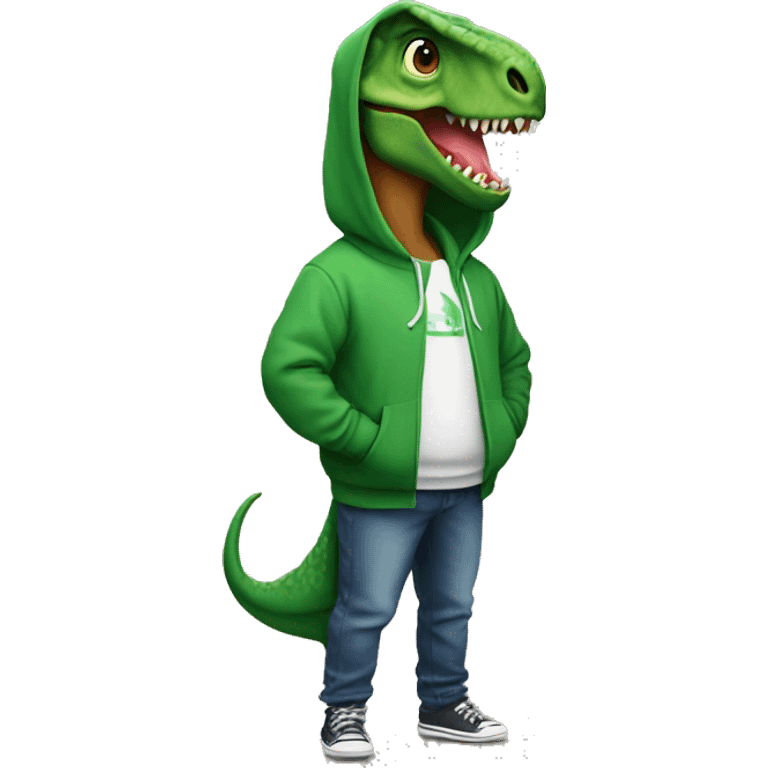 Dinosaur wearing a hoodie emoji