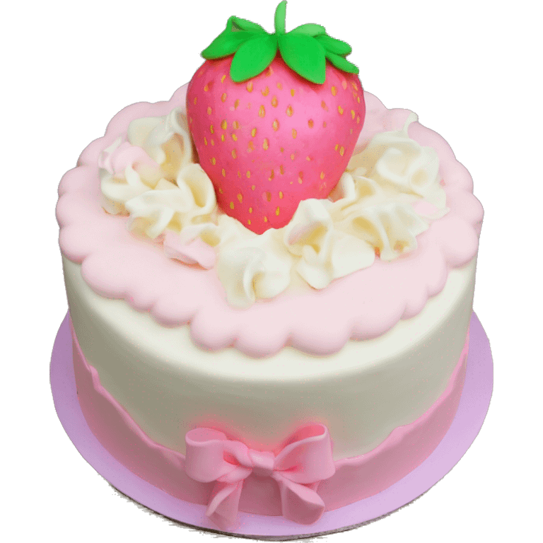 Light Pink strawberries and cream birthday cake with in bow emoji